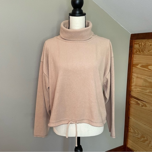 Aerie Tan Oversized Turtleneck Fleece Pullover Sweatshirt Extra Small - Picture 1 of 8
